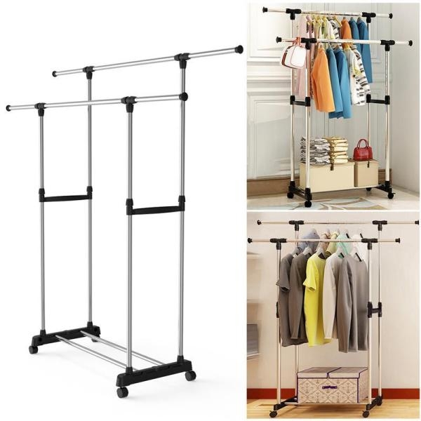 Double Pole Adjustable Stainless Steel Cloth Drying Hanger And Organizer Rack With Wheel For Indoor & Outdoor - Image 3
