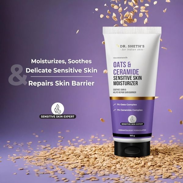 Dr. Sheth's Oats & Ceramide Sensitive Skin Moisturizer | Oil-Free | 1% Oats Complex & 1% Ceramide Complex | Soothes & Reduces Irritation | Strengthens Skin Barrier | Light Weight, Non-Sticky | Men & Women | 100 g - Image 3