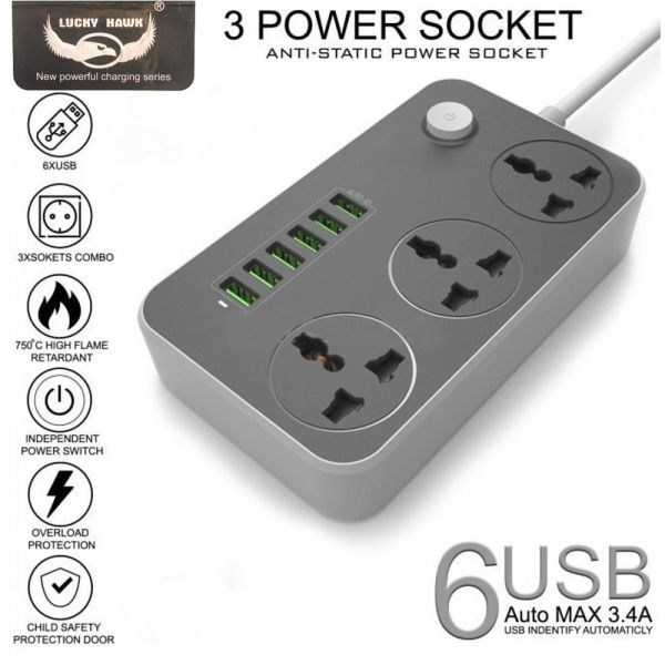 LUCKY HAWK LH-T21 5V 3.4A 3 International Anti Static Power Socket 6 ...