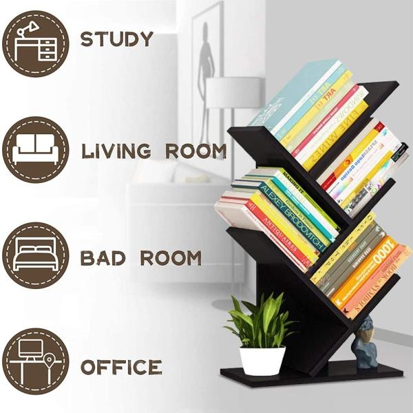 Bookshelf Desk Creative Study Bookcase Tree Shaped Furniture Decor Book Rack Multi-Grid Storage Wooden Display Shelf - Image 5