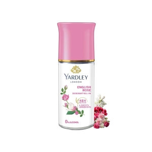 Yardley English Rose Underarm Deodorant Roll On | With Licorirce Extract & Floral Extracts | Smooth & Eventoned Underarms | 72 H Long Lasting Floral Scent| 0% Alcohol & Dermat Approved | For Women | 50ml