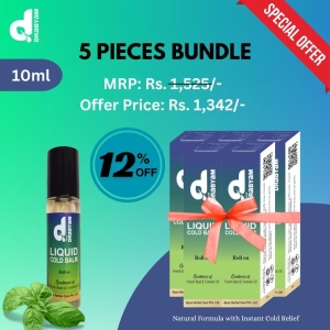 Drabyam Liquid Cold Balm Roll-On 10ml - 5 Pieces Mega Bundle