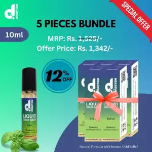 Drabyam Liquid Cold Balm Roll-On 10ml - 5 Pieces Mega Bundle