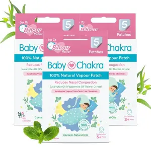 BabyChakra 100% Natural Vapour Patches for babies with Eucalyptus & Peppermint Oil | Camphor Free | Quick Relief from runny nose & nasal congestion | Lasts Up to 8 Hr