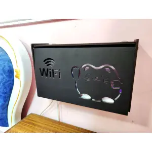 Multiplug Wall and Table Holder, Decorative Wooden Folding Stand for Wire Management and Bedside Organizer in Black