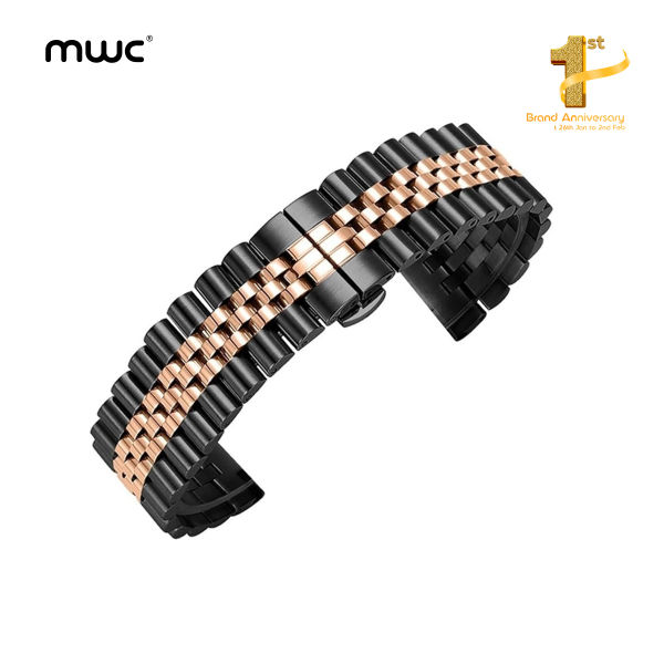 MWC Solid Stainless Steel Strap | 100% Premium Quality | Luxury 22mm Strap | Colorfastness - Black - Image 3
