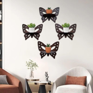 4PC Butteryfly Shelf Elegant Wall Decor Home Office Aesthetic Shelf Decorative Wooden Wall Shelves in Brown