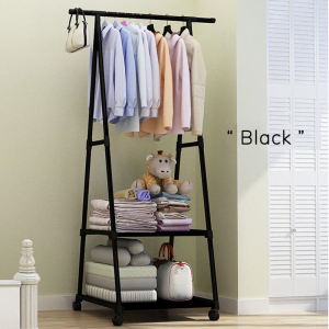 Multifunction Clothes Triangle Coat Rack Removable Bedroom Rack With Wheels - Black