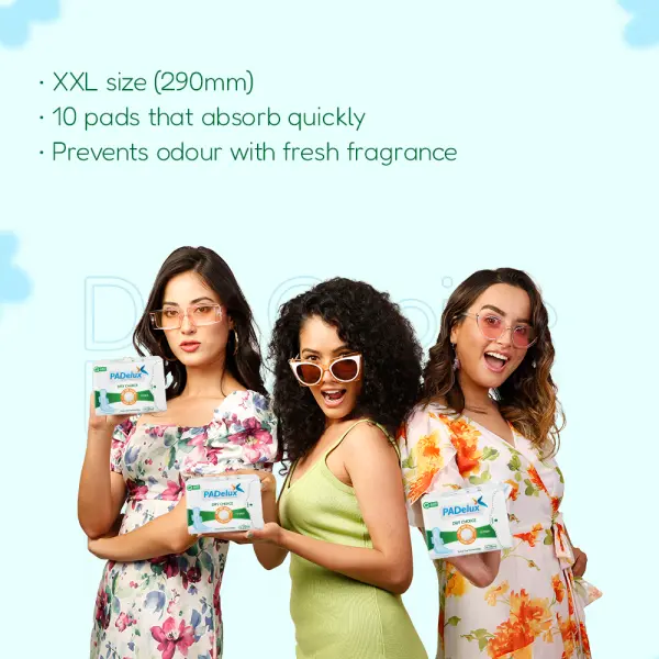 PADelux  Antibacterial Sanitary pads Dry Choice 290 mm XL-10 Pads (pack of 3) - Image 3