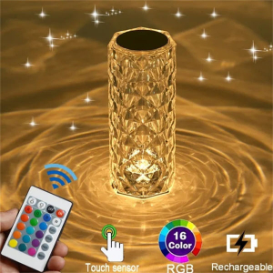 NepLiving Crystal Table Lamp Touch Control,Endless Rose Diamond Lamp RGB Color Changing Remote Controlled