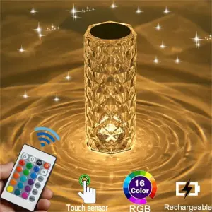 NepLiving Crystal Table Lamp Touch Control,Endless Rose Diamond Lamp RGB Color Changing Remote Controlled