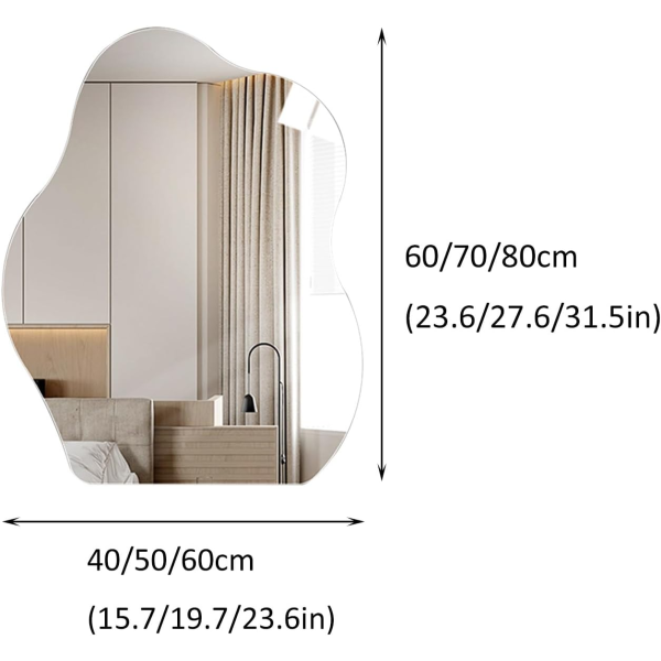 Curvy Toilet Wall Mounted Mirror, Bathroom Makeup Real Mirror (NOT A STICKER), High-Definition Explosion-Proof, Durable, Dressing Table Net Red Wall-Mounted Bathroom Mirror Size : 40 * 60cm - Image 6