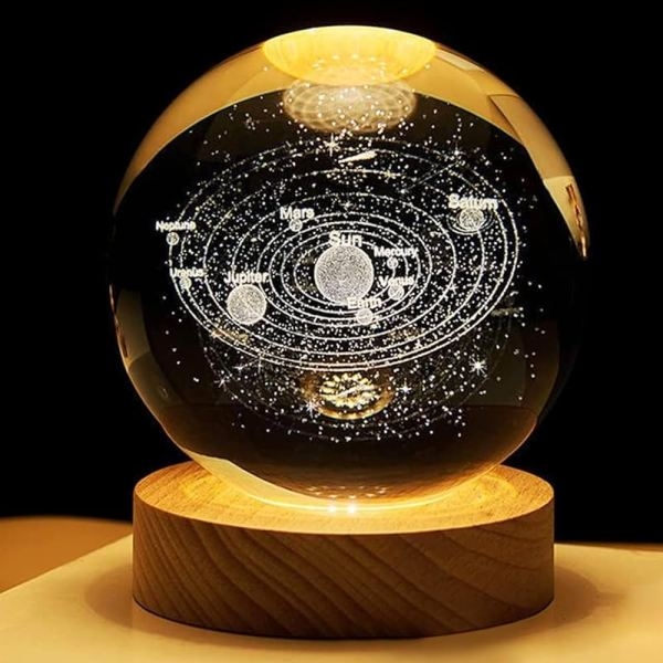 Starry Galaxy LED Night Light Crystal Ball Lamp with Durable Plastic Body and Elegant Wooden Base - Image 2