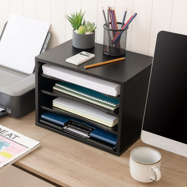 Ressence Simple File Organizer Office Desk File Cabinet Wooden for Clean Workspace with Adjustable Partitions Black - Image 3