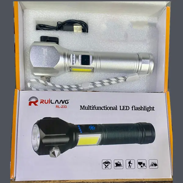 8800Mah Battery Ruilang RL-233 Multifunctional High Power Telescopic Rechargeable Torch With RGB LED Flashlight - Image 3