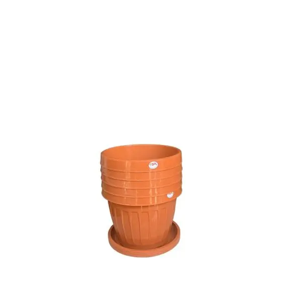 5Pcs 9.5 Inch Round Plastic Pot With Plate - Image 2