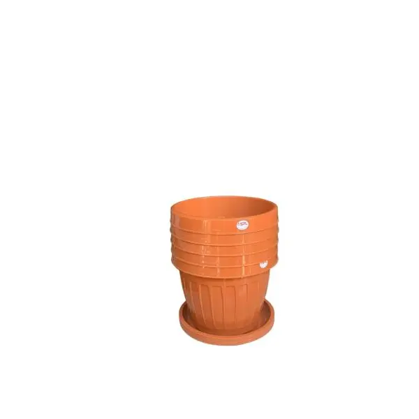5Pcs 9.5 Inch Round Plastic Pot With Plate - Image 3