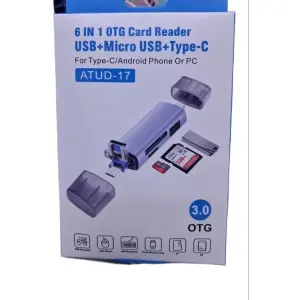 6 in 1 OTG Card Reader with USB Lightning and Type-C – Ideal for Camera Monitor Printer and More