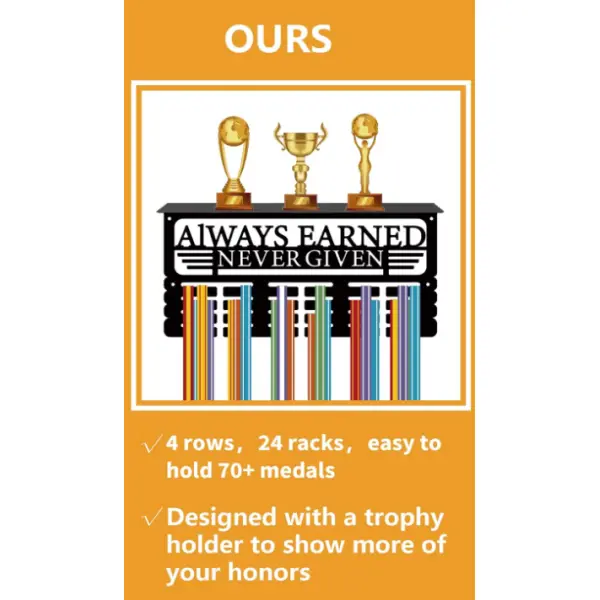 Medal Holder Wooden Aesthetic Trophy Stand Proud Display of Trophies with Different Designs Available Best for Gifting and Home Wall Decor in Black - Image 4