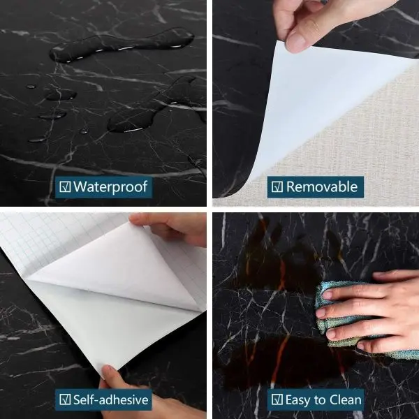 60CMWide Waterproof Marble Wallpaper Contact Paper Oil Proof Wall Stickers - Image 2