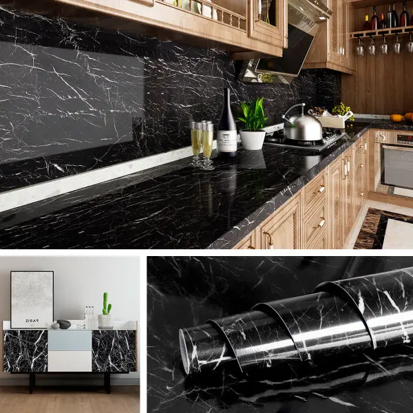 60CMWide Waterproof Marble Wallpaper Contact Paper Oil Proof Wall Stickers - Image 3