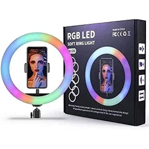 RGB LED 26cm Ring Light With 7 Ft Tripod Stand Dimmable Light Mobile Holder and Multiple Color