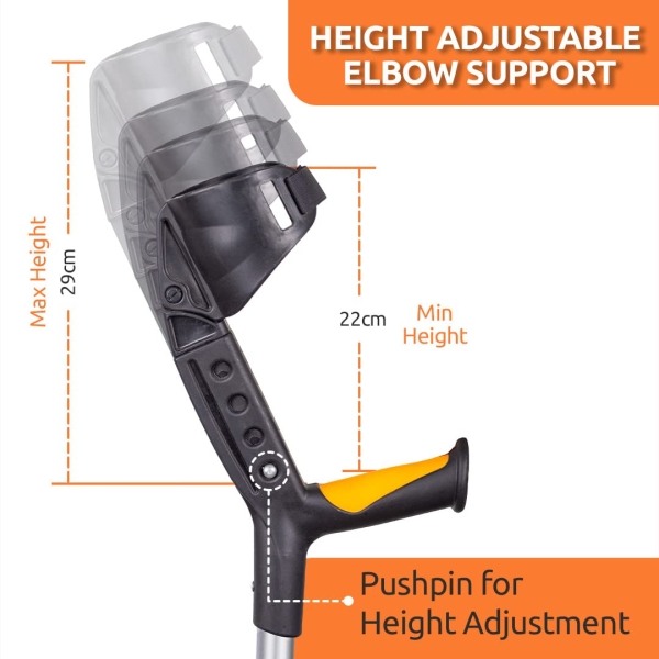Vissco Astra Plus Crutch with Height Adjustable Elbow Support & Movable Arm Cuff, Light - Image 3