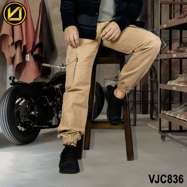VIRJEANS (VJC836) Cargo Box Joggers 6 Pocket Pant For Men-Khaki - Image 3