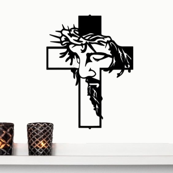 Jesus Cross 3D Wooden Wall Art Home Office Decor In Black 2 FT - Image 5