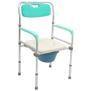 Commode - Soft Seat, Folding Aluminum Frame, Armrest & Backrest, Removable Bin with Lid