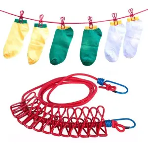 Portable Multi Functional Cloth Drying Rope With 12 Clip Outdoor Travel Clothesline Rope Clothes Hanging Hook