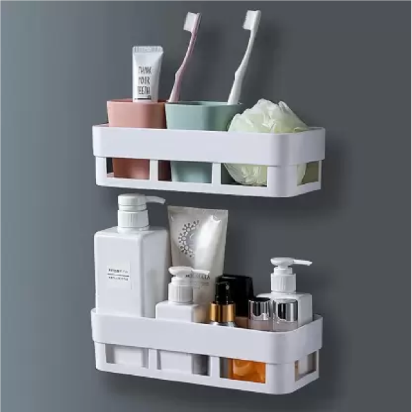 Wall Mount Multipurpose Plastic Bathroom Space Organizer- 2 Pcs - Image 3