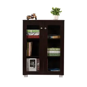 Ressence Awana Wooden Book Shelf and Display Unit with Glass, Multipurpose Daraz/Cupboard for Home and Office In Dark Wenge Color
