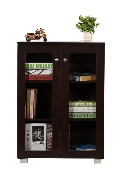 Ressence Awana Wooden Book Shelf and Display Unit with Glass, Multipurpose Daraz/Cupboard for Home and Office In Dark Wenge Color