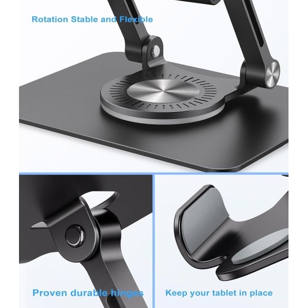 Metal Tablet Stand, Swivel Tablet Stand with 360 Rotating Base, Adjustable Tablet Holder for Drawing Design May Vary - Image 3