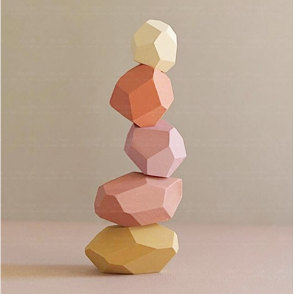 KOJA 5Pcs/set Children's Wooden Colored Stone Building Block Educational Toy Creative Style Stacking Game Rainbow Toy Rocks Gift - Image 3