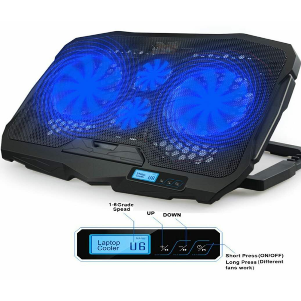 Laptop Cooling Pad 4 Fans Adjustable 10 Inch to 17 Inch Notebook Cooler, Blue Light, S18 For Any Laptop Speed Control Button - Image 4
