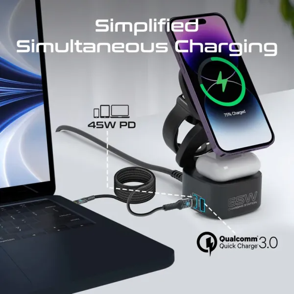 65W GaNFast™ Foldable MagSafe Compatible Wireless Charging Station - Image 5