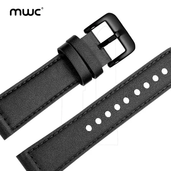 MWC Leather & Silicon Mixed Strap | Premium Quality | 22mm | Black - Image 2