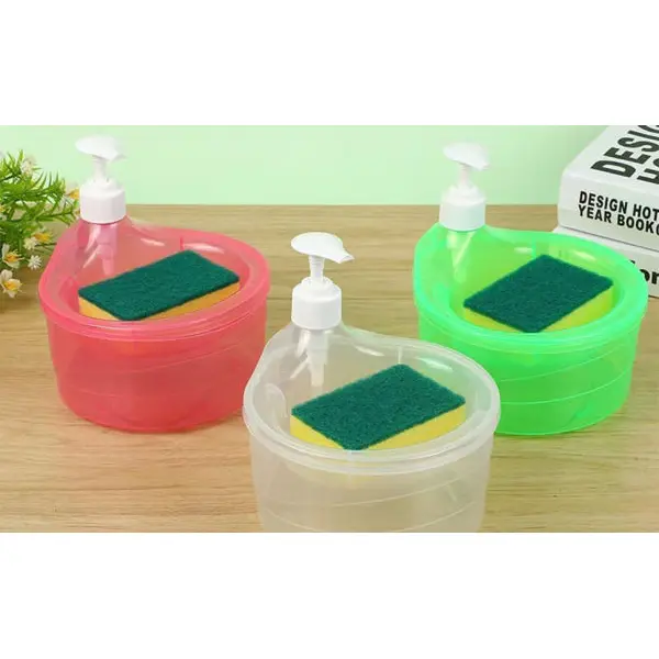 2 in 1 1000 ml Liquid Soap Dispenser with Sponge Holder for Kitchen Sink, Bathroom Counter Storage and Organization, Dish Washing (Transparent) - Image 3