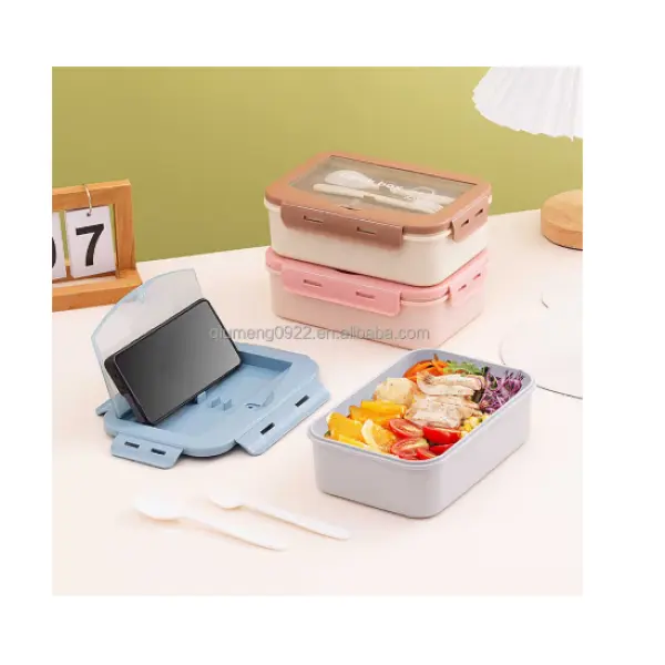 900ml Sealed Four Sided Buckle Lunch Box Easy to Carry Fork Spoon Independent Dipping Tray - Image 4