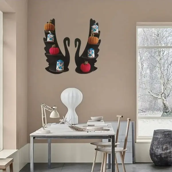 2 Pcs Swan Wall Mounted Shelf Multi level Showcase in Black - Image 3