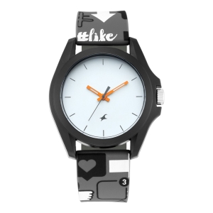 Fastrack Hashtag Quartz Analog White Dial Silicone Strap Unisex Watch
