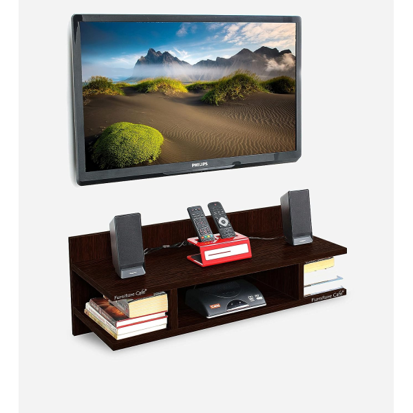 Furniture Cafe Wooden TV Cabinet Wall Shelves, Set Top Box Stand TV Stand Wall Shelf for Living Room Stylish Hanging Rack Organizer Home Decor Furniture (Colour Brown) - Image 4
