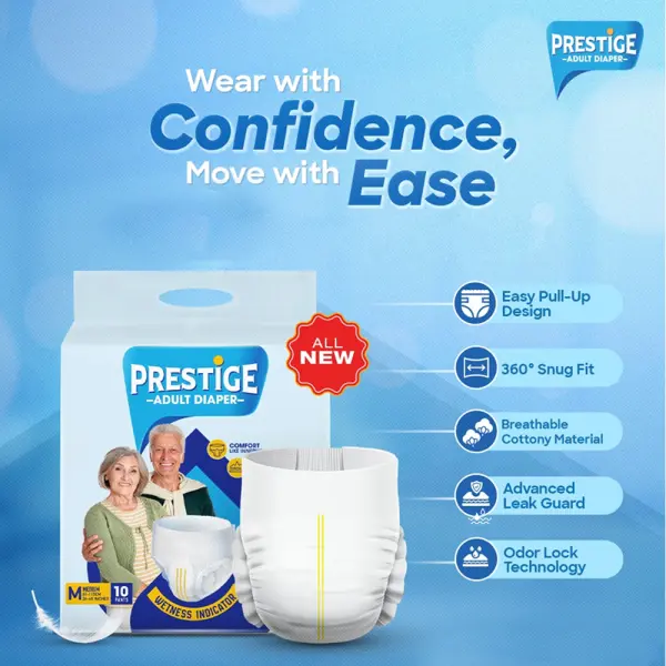 Prestige Adult Pant Style Diaper - Medium | Pack of 10Pieces - Image 4