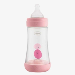 Chicco Perfect 5 240ml Biofunctional Feeding Bottle, Advanced Anti-Colic System, BPA Free, Hygienic Silicone Teat (Pink)