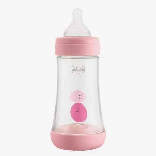 Chicco Perfect 5 240ml Biofunctional Feeding Bottle, Advanced Anti-Colic System, BPA Free, Hygienic Silicone Teat (Pink)