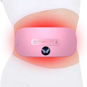 NepLiving Women Abdominal Heated Waist Belt Home Hotel Portable Multiple Modes Belly Vibration Heating Massager Rechargeable Waistband Pink