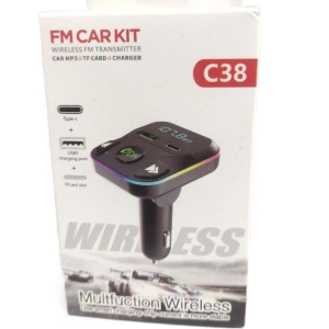 C38 - Multifunctional Wireless 3.1A Car Charger - FM Car Kit, MP3, TF Card, PD & USB Port.