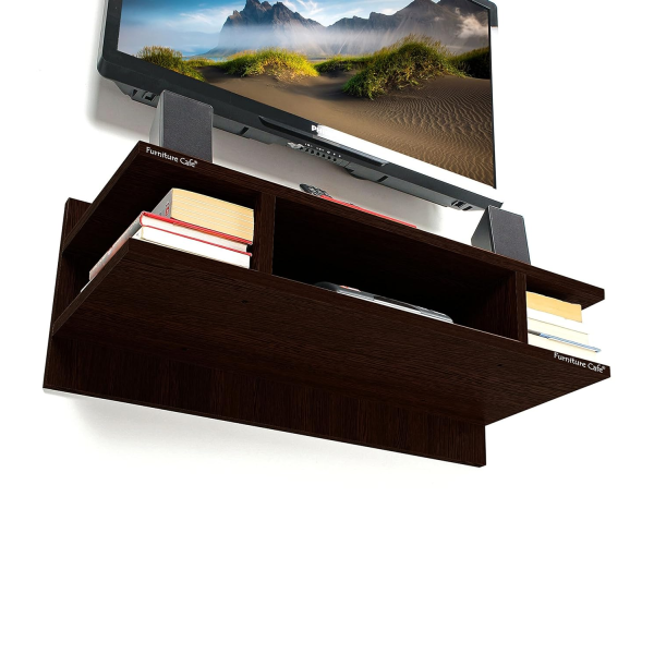 Furniture Cafe Wooden TV Cabinet Wall Shelves, Set Top Box Stand TV Stand Wall Shelf for Living Room Stylish Hanging Rack Organizer Home Decor Furniture (Colour Brown) - Image 5